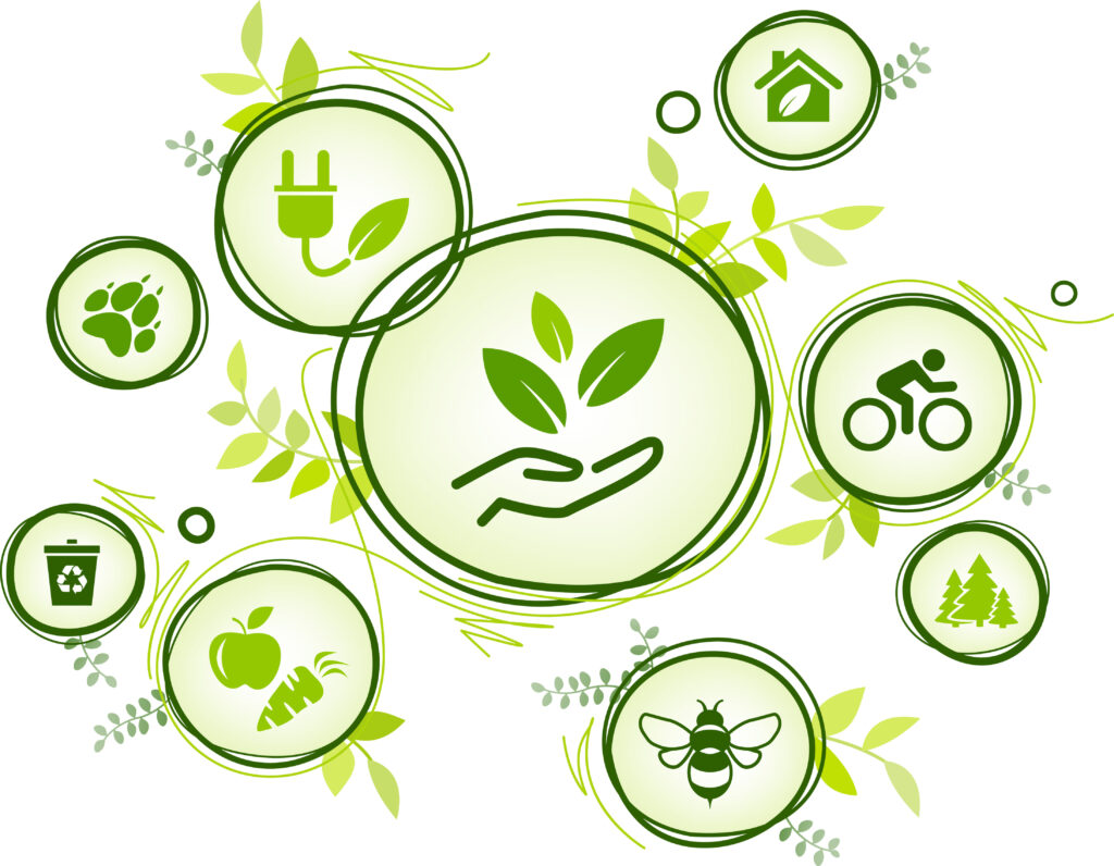 sustainability icon concept: environment, green energy, recyclin